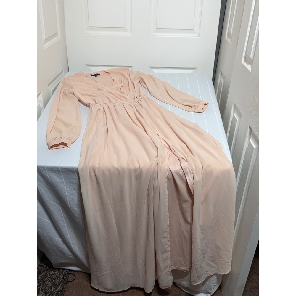 Lulus Blush Pink Long Sleeve Wrap Front Maxi Dress Small Formal Wedding Guest
